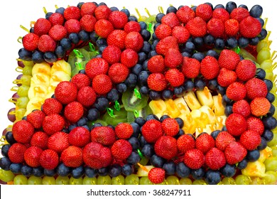 Cake With Fruits 25 Years. The Jubilee Cake. Design Of Fruits And Berries. Fruit Cake. Festive Dessert For Birthday And Anniversary. Berry Making Food, Sweet Cake.