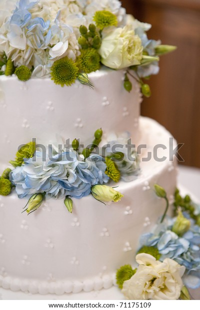 Cake Light Blue Flowers Transportation Food And Drink Stock Image