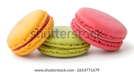 Cake macaron or macaroon isolated on white background, sweet and colorful dessert.