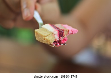 Cake on fork