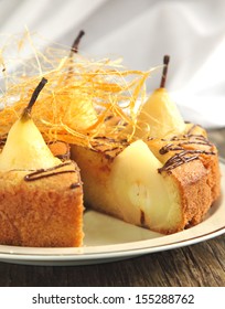 Cake With Pears With Spun Sugar Strands 