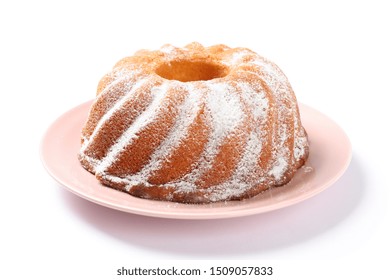 Cake With Powdered Sugar Isolated On White Background