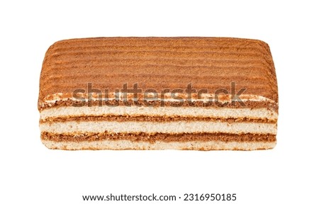 Cake rectangular chocolate multi-layered, isolated on white background with clipping path