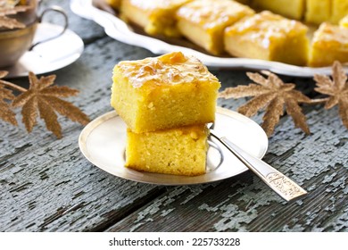 Cake With Semolina, Turmeric And Apricot Jam