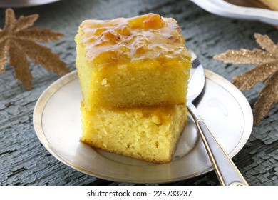 Cake With Semolina, Turmeric And Apricot Jam