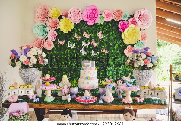 Cake Table Decoration Childrens Party Garden Stock Photo Edit Now