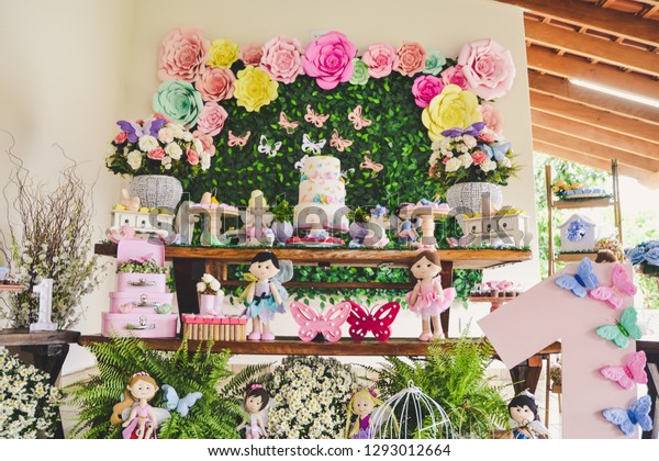 Cake Table Decoration Childrens Party Garden Stock Photo Edit Now