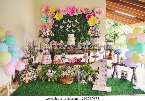 Cake Table Decoration Childrens Party Garden Stock Photo Edit Now