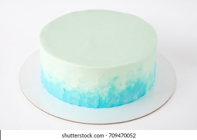 Cake and whipped blue cream  Picture for menu confectionery catalog  Close up