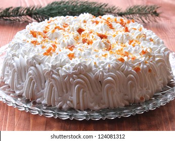 Cake With Whipped Cream And Caramel