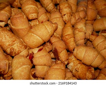 Cakes Bagels. Crispy Croissants, Crescent. Food On Grey Background, Closeup View