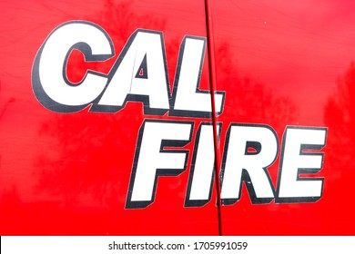 CAL FIRE Sign On Engine Truck Of California Department Of Forestry And Fire Protection - San Jose, California, USA - 2020