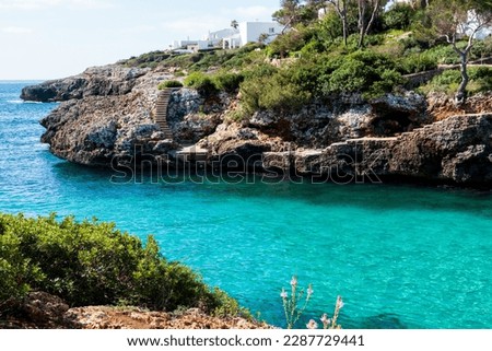 Cala Egos, Majorca, Balearic Isles, Spain - 28 March, 2023. View on the Cala Egos lagoon and coast, Mallorca