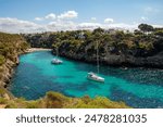 Cala Pi with its turquoise waters and a picturesque environment is one of the most popular places for visitors, located in the municipality of Llucmajor, Majorca, Balearic Islands, Spain