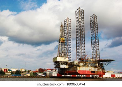 Calabar, Cross River State/Nigeria- September 2017: A Rig For Drilling Crude Oil From The Sea Set Up Close To A Dock Yard.