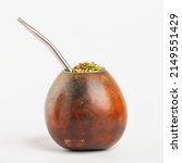 Calabash gourd with bombilla. tableware for the traditional Latin American tonic drink Yerba mate