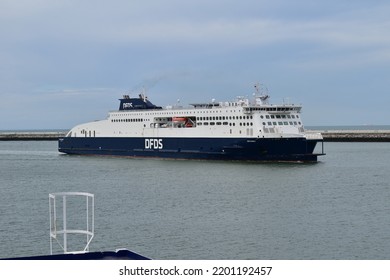 CALAIS, FRANCE - 09 06 2022: DFDS Ferry Boat Arriving At Calais Car Ferry Port From Dover