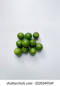 Calamansi On White Background. Citrofortunella Microcarpa