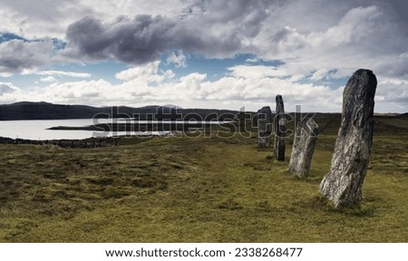 The Calanais Standing Stones are an extraordinary cross-shaped setting of stones erected 5,000 years ago in Lewis in the Outer Hebrides of Scotland