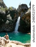 The Calavera waterfall on the Borosa river route, in the Sierra de Cazorla, Segura y las Villas natural park. Andalusia. Jaen. Spain