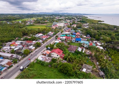 Calbayog, Samar, Philippines - Sept 2022: Aerial Of The Pan Philippine Highway Approaching The City Of Calbayog.