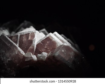 Closeup​ Calcite Deposit​ On​ Black Background.