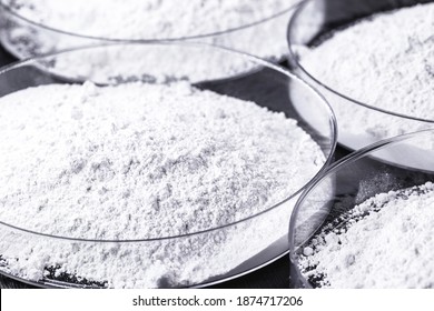 Calcium carbonate, the result of the reaction of calcium oxide with carbon dioxide. Being prepared in petri dish