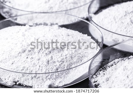 Calcium carbonate, the result of the reaction of calcium oxide with carbon dioxide. Being prepared in petri dish