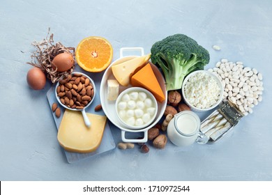 Calcium Rich Foods for Healthy diet eating and For Immune Boostig. Top view 