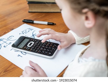 Calculation Error Young Girl Using Scientific Calculator For Advanced Complex Maths With Error Message On LCD Screen Unable To Solve Complicated Mathematics Problems