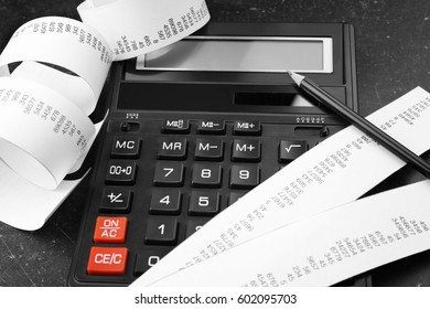 Calculator With Adding Machine Tape, Closeup