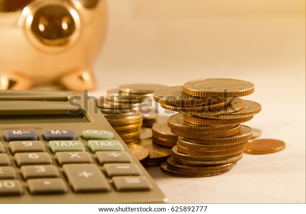 Calculator Coin Represents Money Calculation Money Stock Photo Edit Now 625892777