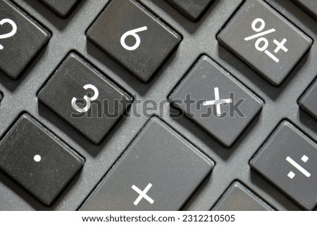 Calculator or computer keypad or key board numerals and mathematical signs, Macro close up  