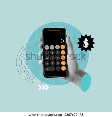 calculator in hand, portable, calculator on cell phone, mobile wallet, hand with calculator, hand with cell phone, doing calculations quickly, accounts, digital