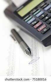 Calculator With Pen And Adding Machine Tape