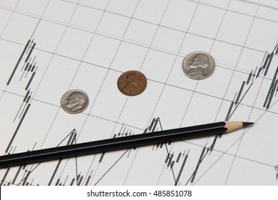 Calculator Pencil Coins Banknotes Dow Jones Stock Photo Edit Now - 