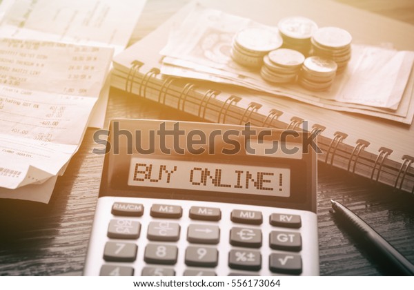 Calculator Text Buy Online Calculator Currency Stock Photo Edit