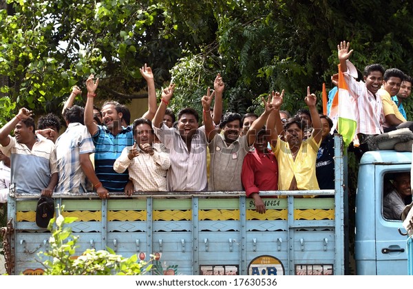 CALCUTTA, INDIA\
- JUNE 15: a group of hindu people riding the then political\
meeting June 15, 2008 in Calcutta,\
India