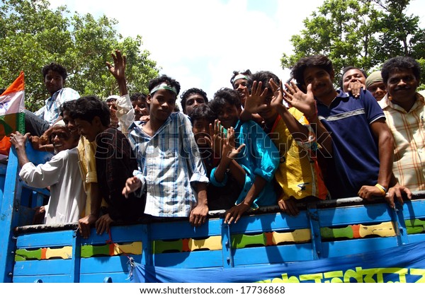 CALCUTTA, INDIA\
- JUNE 15: a group of hindu people riding the then political\
meeting June 15, 2008 in Calcutta,\
India