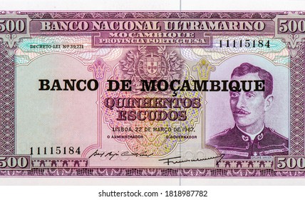 Caldas Xavier Portrait From Mozambique 500 Escudos 1976 Banknotes.