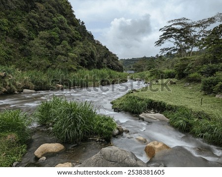 Caldera River going through Parque Biblioteca Boquete Library Park in Boquete, Panama