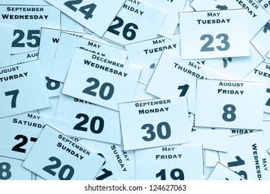 Calendar Cards With Week Days And Months, From Above