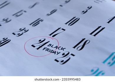 Calendar with the date marked on Black Friday 2023