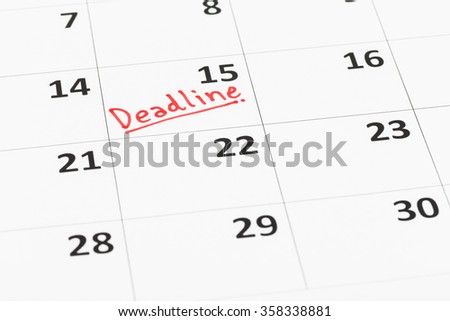 Calendar and deadline written