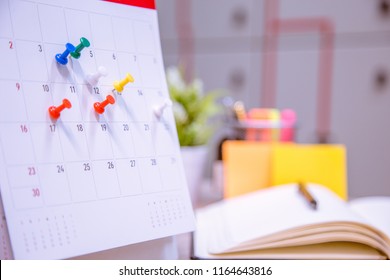 Calendar Event Planner Is Busy.calendar,clock To Set Timetable Organize Schedule,planning For Business Meeting Or Travel Planning Concept.