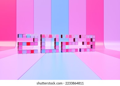 Calendar header number 2023 on pink  background. Happy new year 2023 colorful background. - Shutterstock ID 2233864811