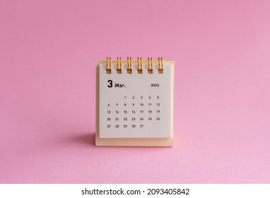 Calendar For March 2022 On A Pink Background