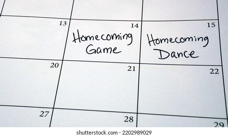 Calendar Marked For Homecoming Weekend With Game And Dance.                              