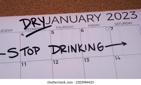 Calendar Marked To Indicate That January Is Dry January - A Month To Stay Sober And Alcohol-free.	                              