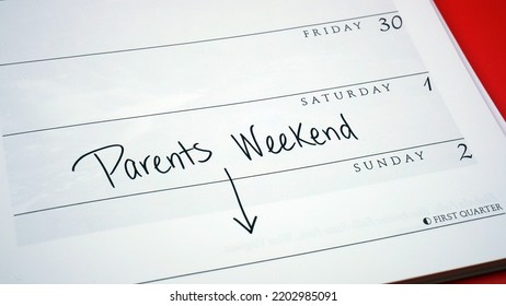 Calendar Marked For Parents Weekend At College Or Boarding School.                              